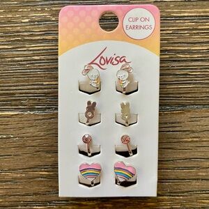 NEW Girls Clip on Earrings Easter Bunny Pink Jewel Heart Rainbow Spring Summer